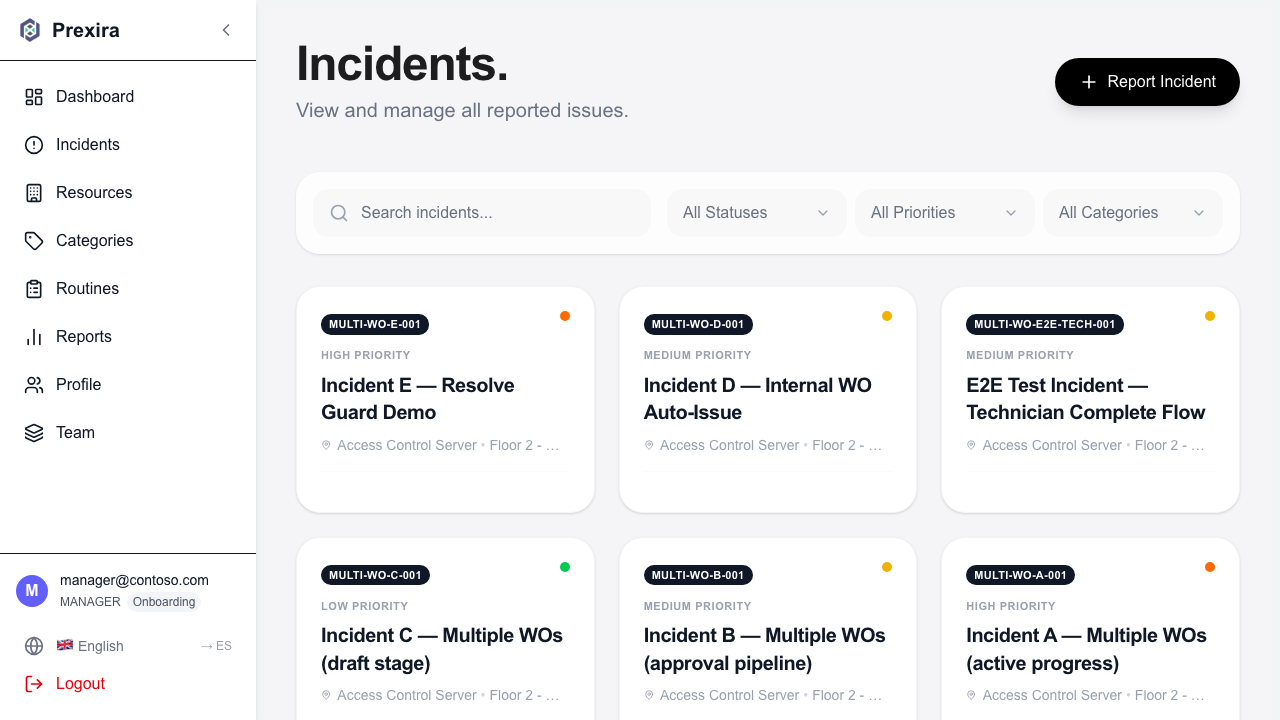Prexira Incidents List