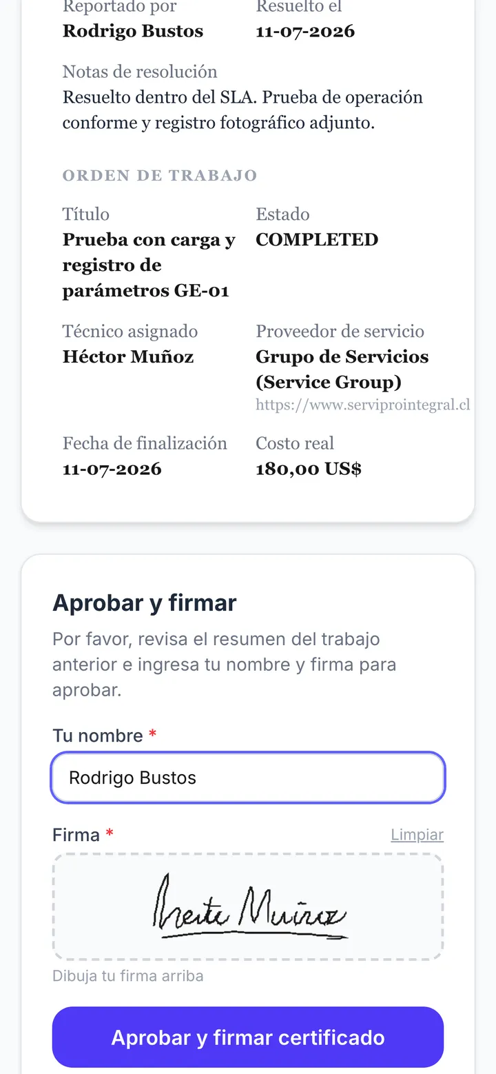 Certificado: aprobar y firmar