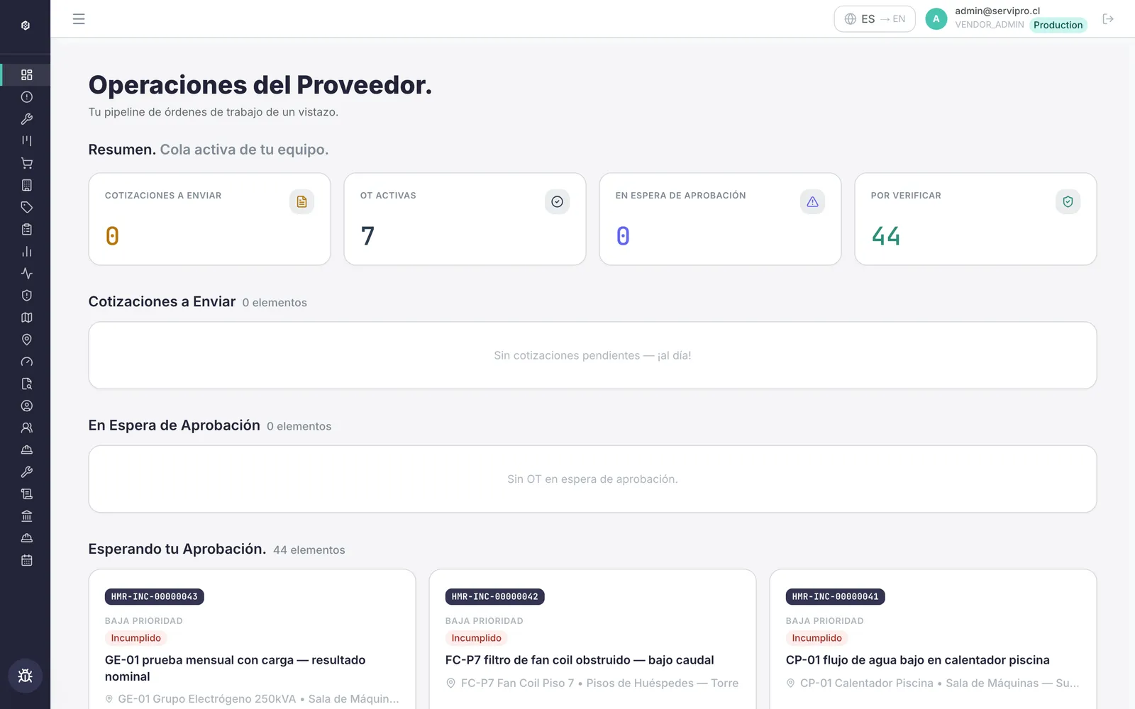 Operaciones del proveedor