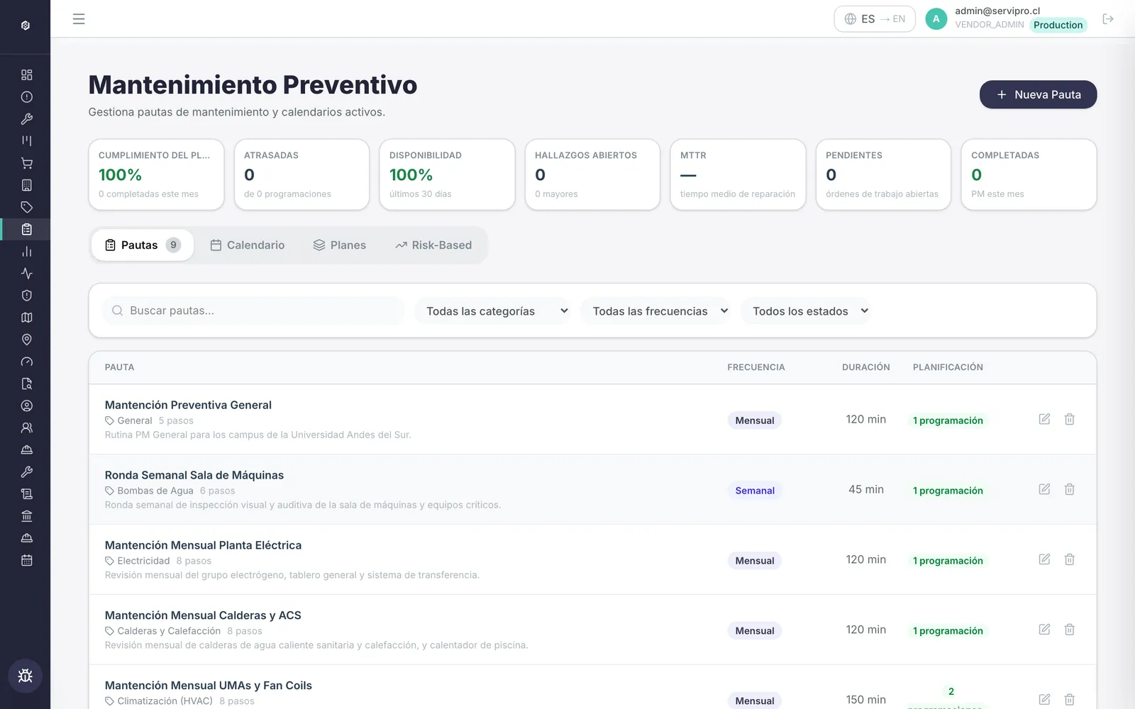 Mantenimiento preventivo por contrato